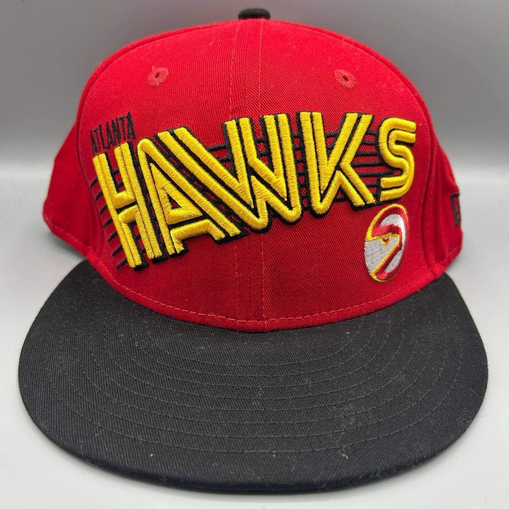 Atlanta Hawks Hat Men M-L Red Embroidered 9Fifty‎ New Era Snap Back Cap Cotton